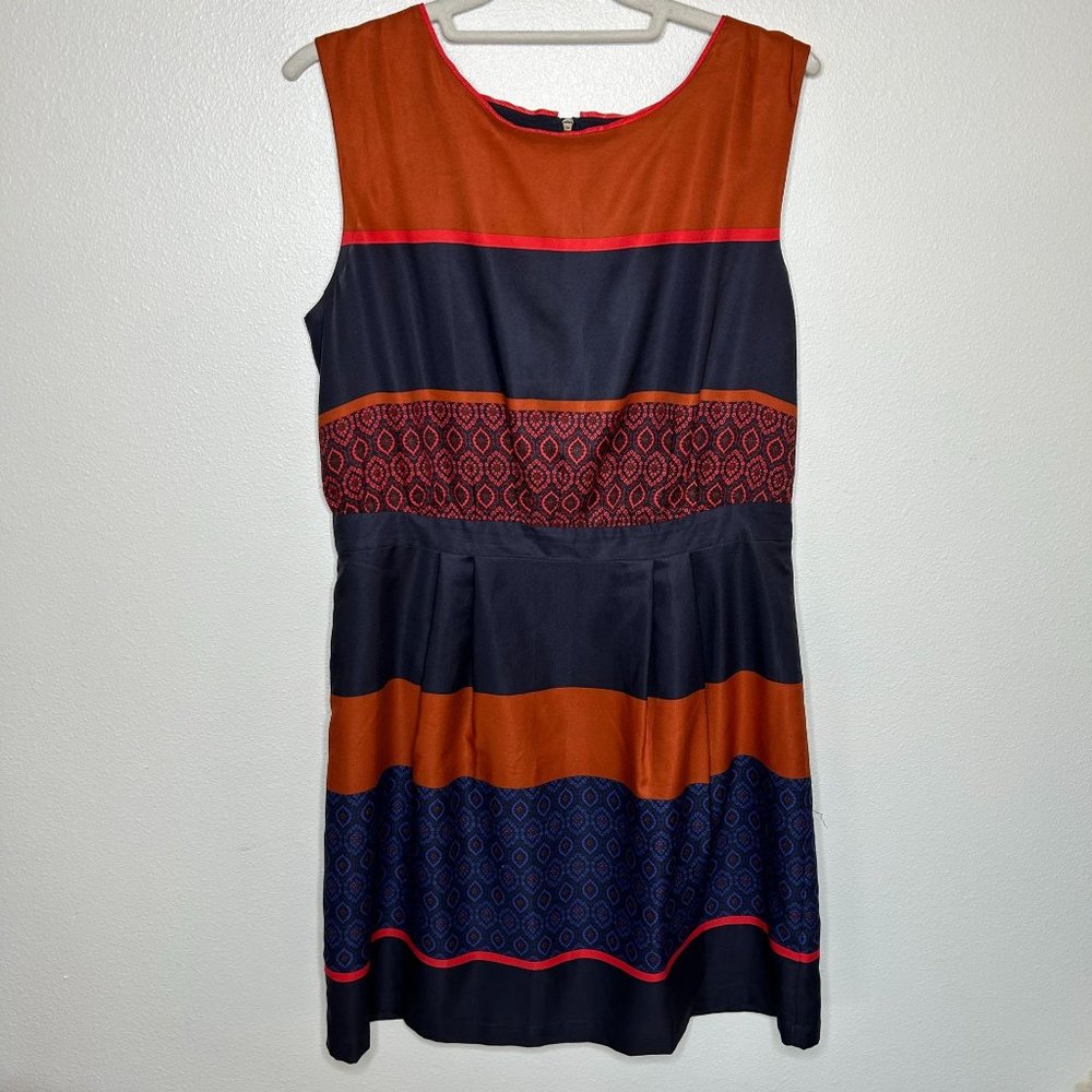 Loft Orange & Blue Sleeveless Fall Minimalist Dress